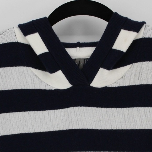 Anthropologie‎ $88 Small Navy White Striped Twist Front Cropped Hoodie Sweater - Picture 7 of 14